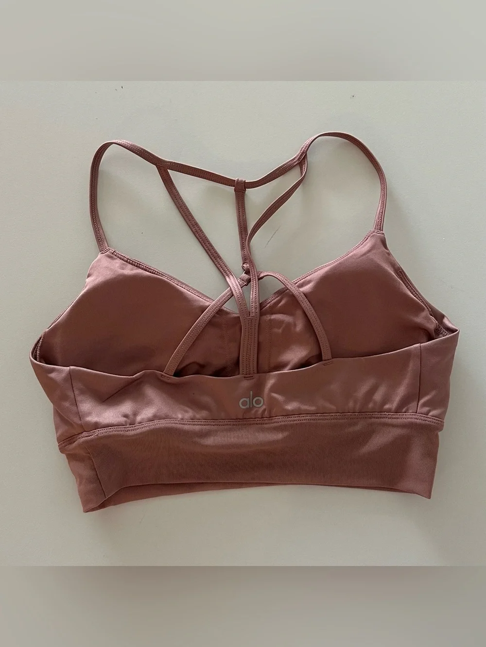 Alo Yoga Glossy Lavish Strappy Sports Bra Pink Mauve Rosewood? M Mesh - Picture 3 of 5